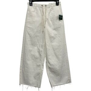 RSQ Womens White Wide Leg Raw Hem Drawstring Cotton Denim Pants Large NEW